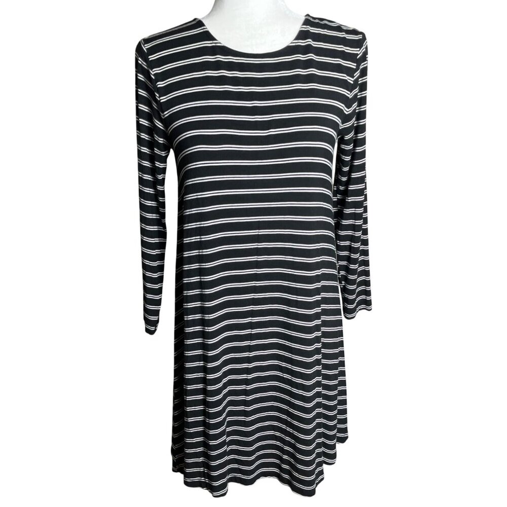 Old Navy Dress Black Stripe Knit Swing Midi Basic Layers Womens S